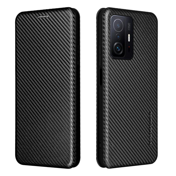 Etui z klapką do Xiaomi 11T / 11T Pro, Carbon Fiber Folio Flip, czarne