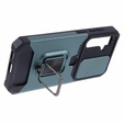 Etui pancerne do Samsung Galaxy S23 FE, Camera Slide Card Slot, zielone + szkło 9H