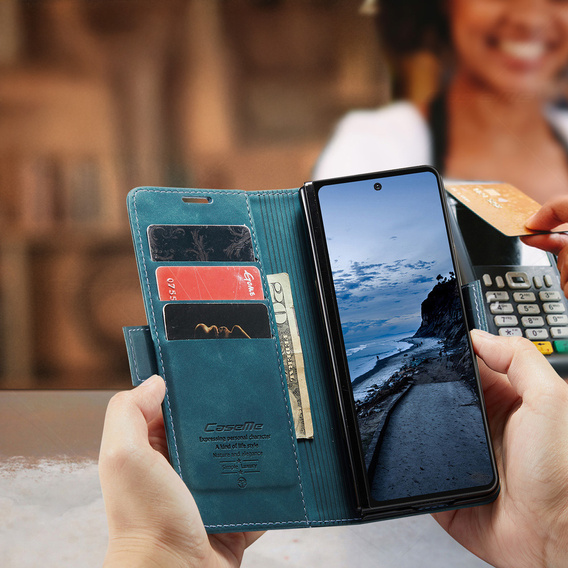 Etui CASEME do Samsung Galaxy Z Fold7 5G, Leather Wallet Case, niebieskie