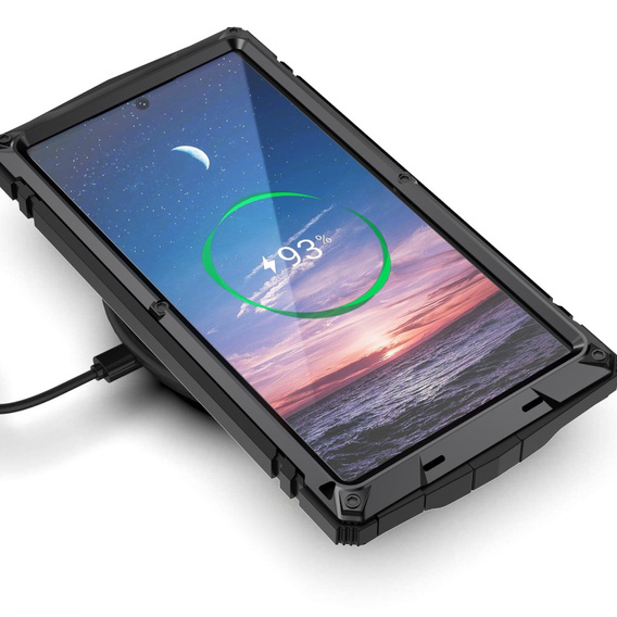 Etui pancerne do Samsung Galaxy S25 Ultra, R-JUST, ze szkłem i podstawką, czarne