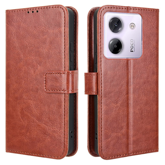 Etui z klapką do Xiaomi Poco M7 Pro 5G, Crazy Horse Wallet, brązowe