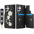 Etui do Samsung Galaxy S25 Ultra, Leather Flower Card Slot, czarne