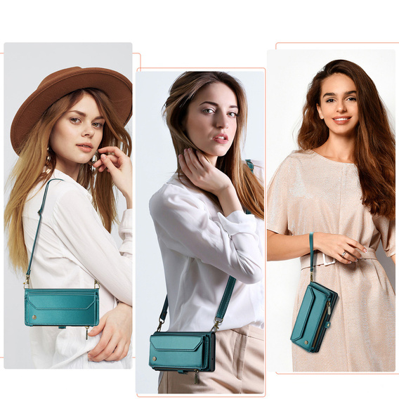 Etui z klapką do Samsung Galaxy A17 5G, portfelowe z zamkiem i paskami - zielone