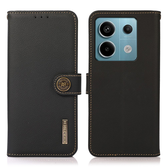 Skórzane Etui KHAZNEH RFID do Xiaomi Redmi Note 13 Pro 5G, Litchi Texture, czarne