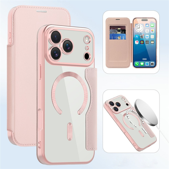 Etui z klapką do iPhone 17 Pro Max, RFID Wallet MagSafe z ochroną aparatu, różowe