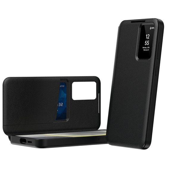 Etui do Samsung Galaxy S25 Edge – Smart View z kieszenią na kartę, czarne