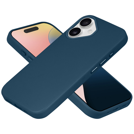 Skórzane Etui do MagSafe do iPhone 16, niebieskie + Szkło Hartowane 9H