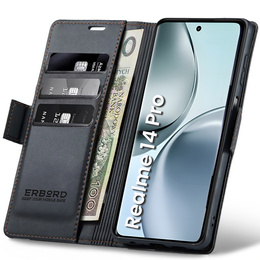 Etui do Realme 14 Pro 5G, ERBORD Glossy Litchi, portfel z klapką, czarne