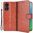 Zestaw Etui do Oppo A78 5G, portfel z klapką Crazy Horse, Brązowe + Szkło