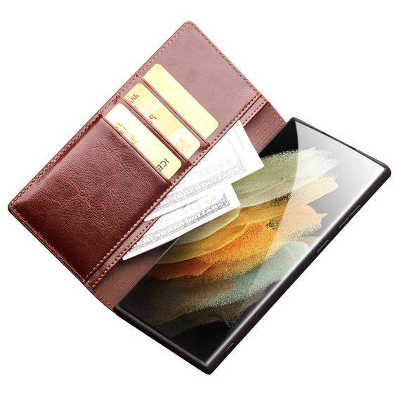Etui z klapką do Samsung Galaxy S23 Ultra, QIALINO Leather Wallet, brązowe