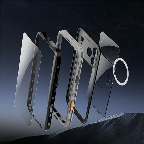 Etui Wodoodporne IP68 do iPhone 17 Pro Max, SHELLBOX MagSafe, czarne