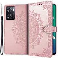 Zestaw Etui z klapką do Oppo A57s, Mandala, różowe rose gold + Szkło