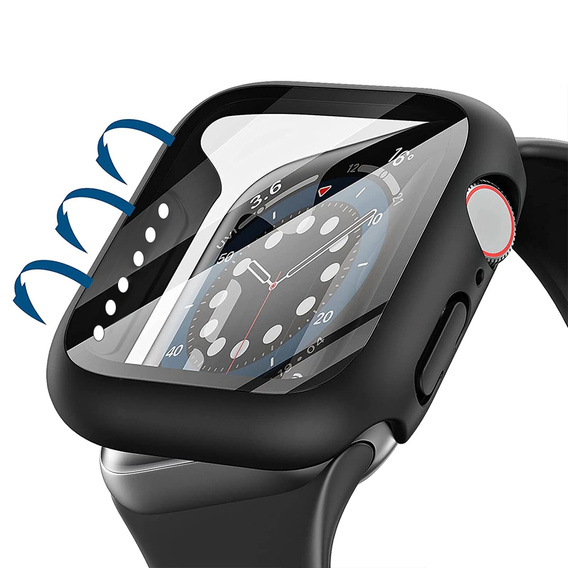 2w1 Etui + Szkło Hartowane do Apple Watch 7/8/9 45mm, Czarne