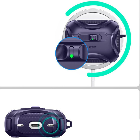 ESR Etui na słuchawki Airpods Pro 3, Cyber Flicklock Halolock MagSafe, purple