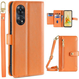 Etui z klapką do Oppo Reno8 T 4G, Wallet Zipper Pocket, pomarańczowe
