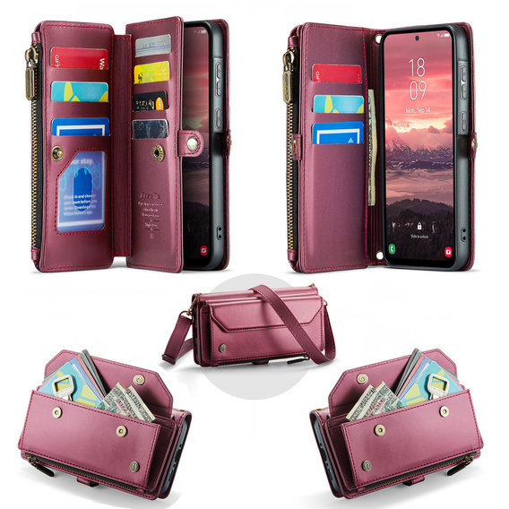 Etui portfelowe z zamkiem i paskami do Samsung Galaxy A17 5G - czerwone