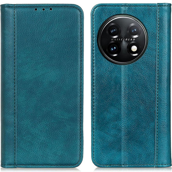 Etui z klapką do OnePlus 11 5G, Split Leather, zielone