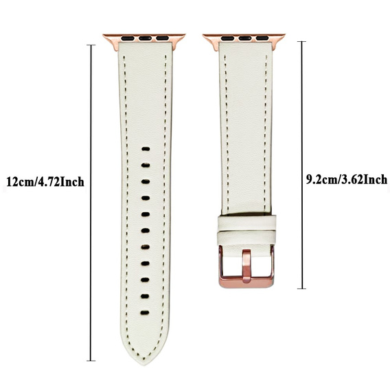 Skórzany Pasek z Klamrą Rose Gold do Apple Watch 1/2/3/4/5/6/7/8/9/10/11/SE 38/40/41/42mm – Biały