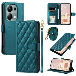 Etui z klapką do Xiaomi Redmi Note 13 Pro 4G / Xiaomi Redmi Note 14S / Xiaomi Poco M6 Pro 4G, Rhombus Crossbody Leather, ciemnozielone