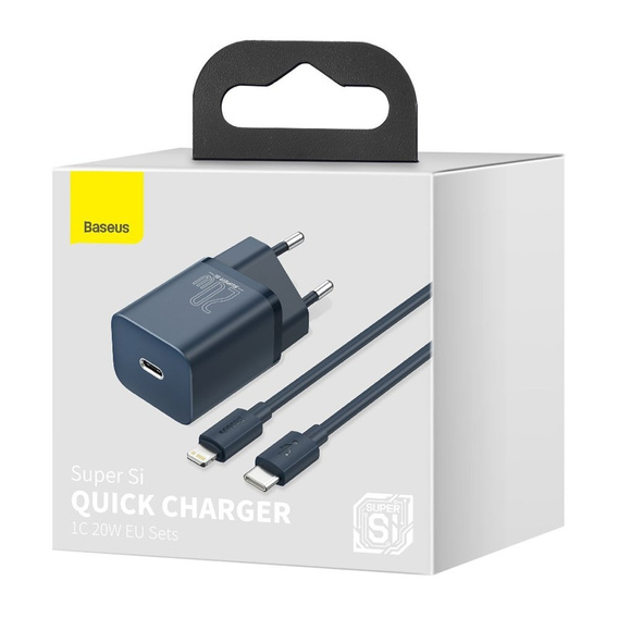 Baseus Super Si QUICK CHARGER PD20W Ładowarka + Kabel Lightning - Niebieski