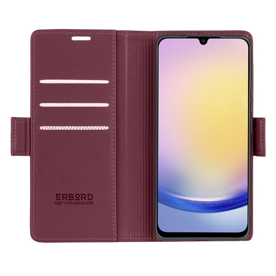 Etui do Samsung Galaxy A15 4G / 5G, ERBORD Glossy Litchi, portfel z klapką, czerwone + Szkło Hartowane 9H