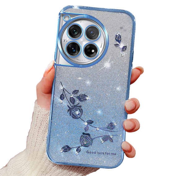 Etui do OnePlus 12 5G, Glitter Flower, niebieskie