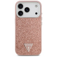 Etui GUESS do iPhone 17 Pro, Glitter Triangle Logo MagSafe, różowa
