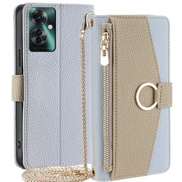 Etui z klapką do Oppo Reno 11F 5G, Wallet Zipper Pocket, z lusterkiem, niebieskie