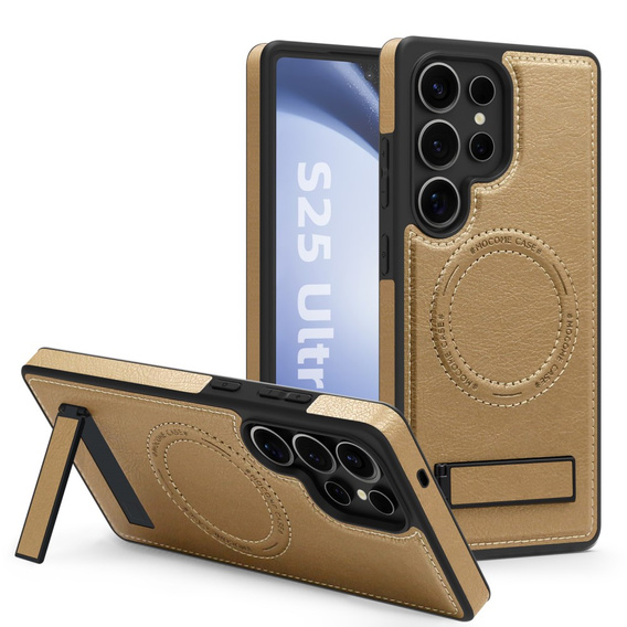 Etui skórzane z podstawką do Samsung Galaxy S25 Ultra – kompatybilne z MagSafe, desert gold
