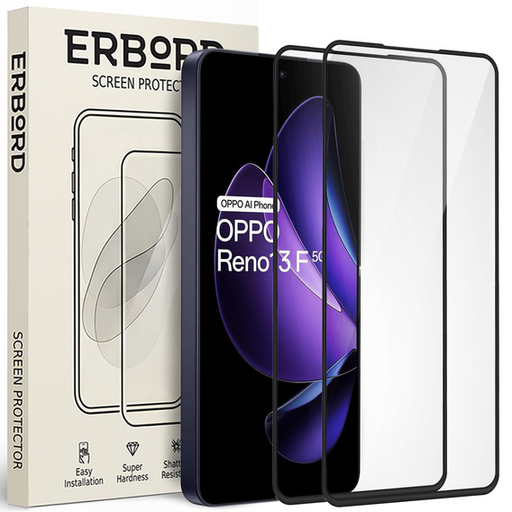 2x Szkło Hartowane do Oppo Reno 13F / FS, ERBORD 3D pełne, szybka na cały ekran