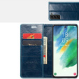 Etui z klapką CASEME do Samsung Galaxy S21 FE, Waxy Textured, niebieskie