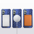 Etui do Samsung Galaxy A15 5G, pancerne do MagSafe z podstawką, niebieskie + szkło 9H