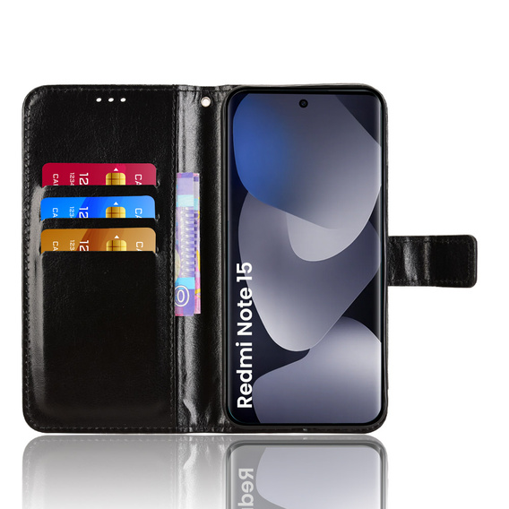 Etui z klapką do Xiaomi Redmi Note 15 5G / Poco M8 5G, Crazy Horse Wallet, czarne