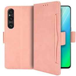 Etui z klapką do Sony Xperia 1 V, Card Slot, różowe