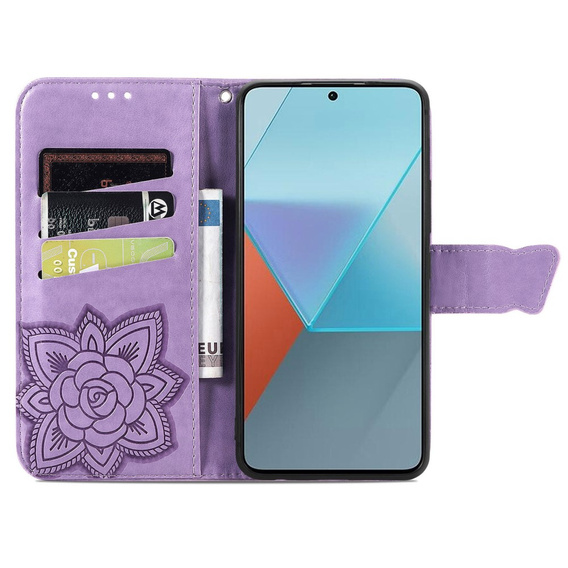 Etui z klapką do Xiaomi Redmi Note 13 Pro 5G, Butterfly, fioletowe
