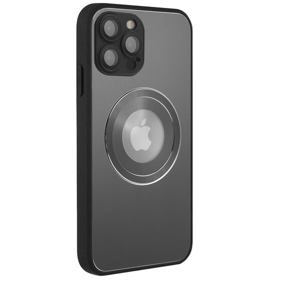 Zestaw Etui do Magsafe do iPhone 12 Pro Max, Hole for Apple Logo, szare + Szkło