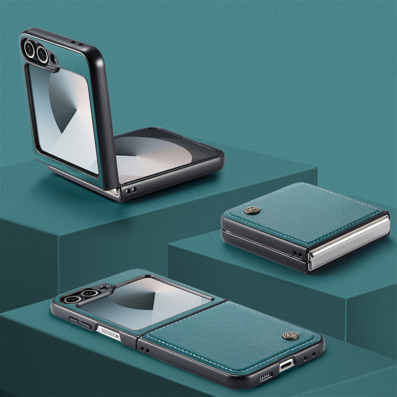 Etui do Samsung Galaxy Z Flip7, CASEME Litchi Leather, zielone