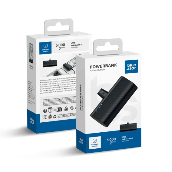 Power bank Blue Star W0556, 5000 mAh, z wbudowanym złączem USB-C – czarny