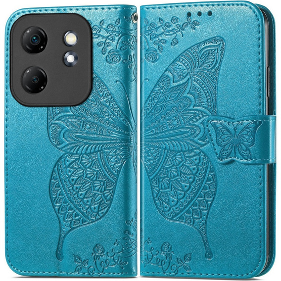 Etui z klapką do Infinix Hot 50i 4G, Butterfly, niebieskie