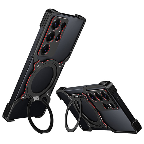 Etui do Samsung Galaxy S25 Ultra, Kickstand Bumper, z osłoną obiektywu, do MagSafe, czarne / czerwone