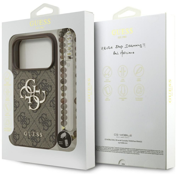 Etui GUESS do iPhone 17 Pro, Strap 4G Classic Logo, z paskiem, brązowe