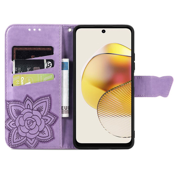 Etui z klapką do Motorola Moto G73 5G, Butterfly, fioletowe