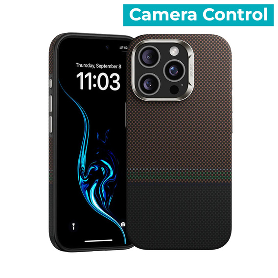 Etui BENKS Kevlar do iPhone 16 Pro, Magnetic Armor Pro Prestige Kevlar 600D Y065, do MagSafe, aktywny przycisk – brązowe