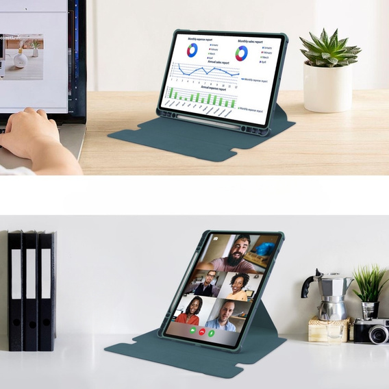Etui z klawiaturą do Samsung Galaxy Tab S9+, Rotary 360° Leather, ciemnozielone