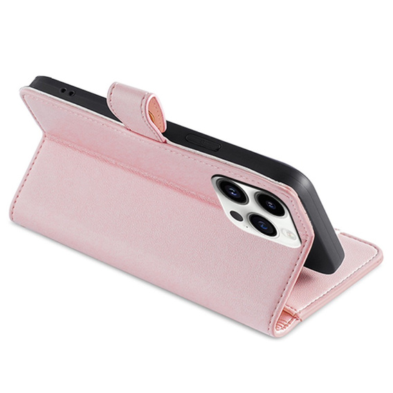 Etui z klapką do iPhone 15 Pro Max, Wallet Zipper Pocket, różowe