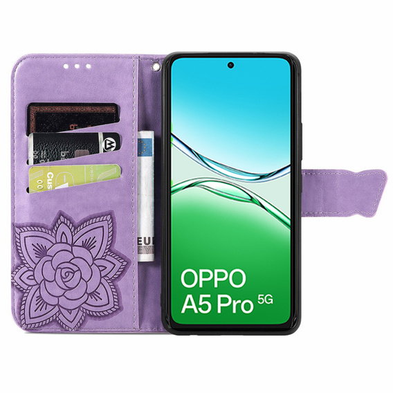 Etui z klapką do Oppo A5 Pro 5G, Butterfly, fioletowe
