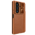 Etui z klapką NILLKIN do Samsung Galaxy Z Fold7, CamShield Qin Pro, skórzane z rysikiem, brązowe