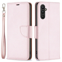 Etui z klapką do Samsung Galaxy A25 5G, Wallet Litchi Leather, różowe + szkło 9H