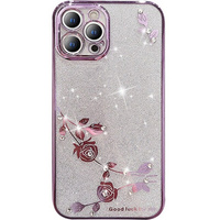 Etui do iPhone 12 Pro Max, Glitter Flower, fioletowe