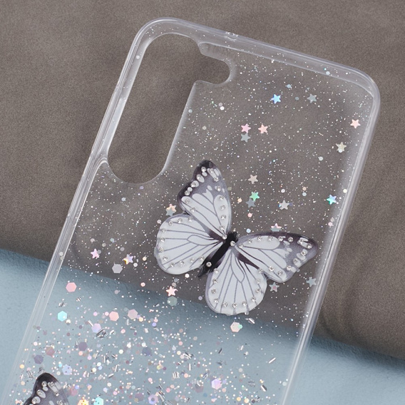 Etui do Samsung Galaxy S24, Glitter Butterfly, białe